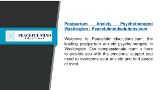 Postpartum Anxiety Psychotherapist Washington  Peacefulmindsolutions.com