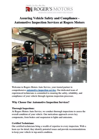 Assuring Vehicle Safety and Compliance - Automotive Inspection Services at Rogers Motors