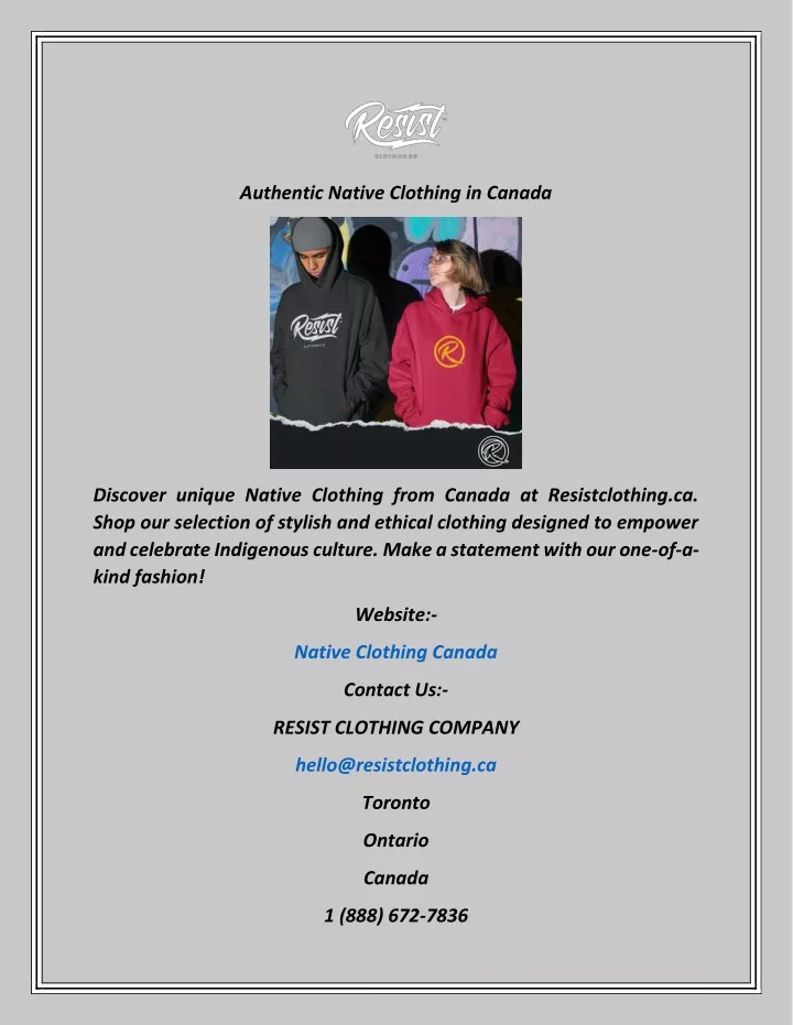 authentic native clothing in canada