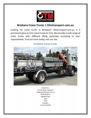 brisbane crane trucks otmtransport com au