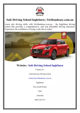 Safe Driving School Ingleburn  Swiftandeasy.com.au