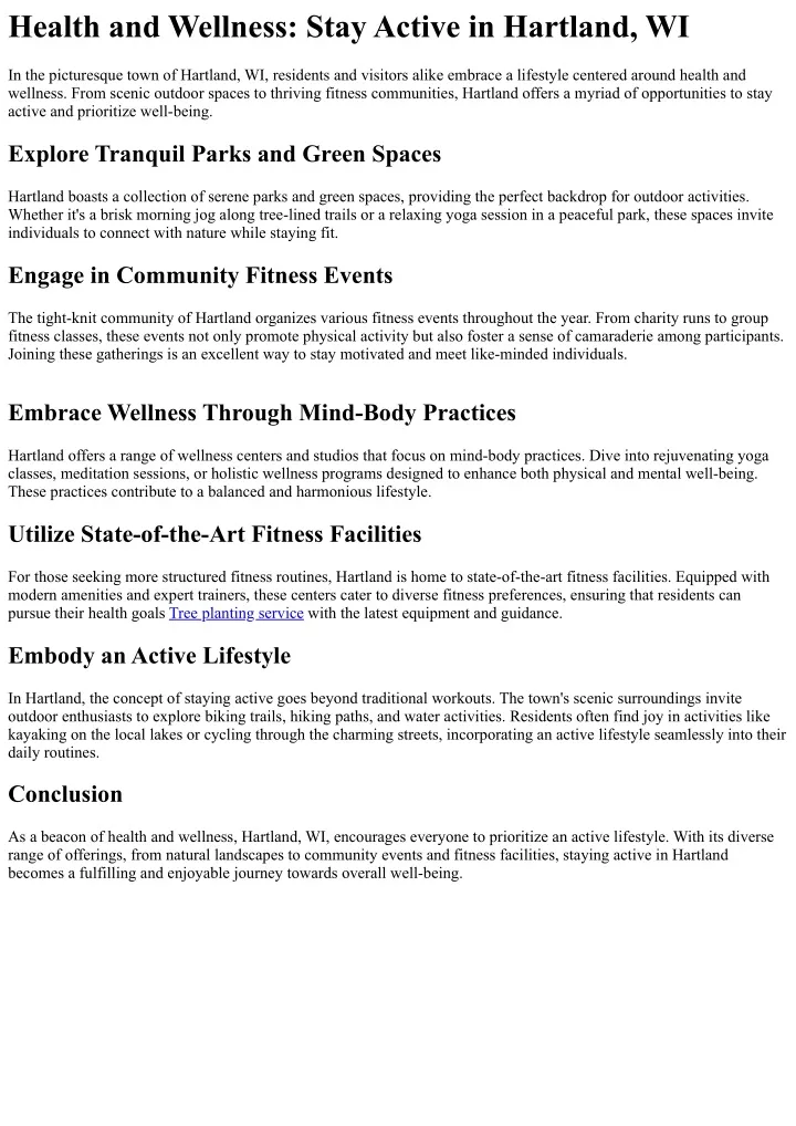 health and wellness stay active in hartland wi