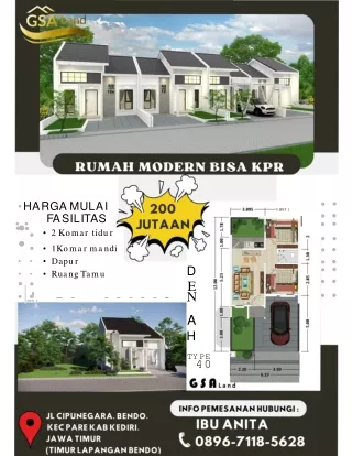 KPR, 0896-7118-5628 diJual Rumah Type 40 Kediri GSA Land