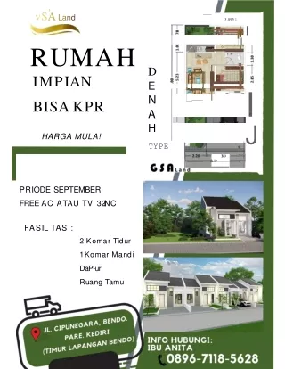 KPR, 0896-7118-5628 Rumah diJual Perumahan Kediri GSA Land