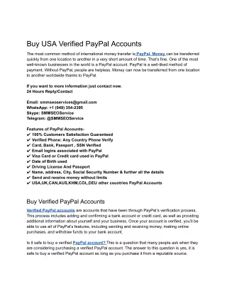 Buy USA Verified PayPal Accounts - New & Aged