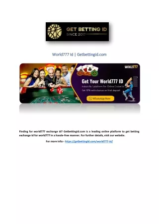 world777 id getbettingid com world777