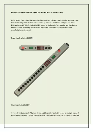 Demystifying Industrial PDUs: Power Distribution Units in Manufacturing