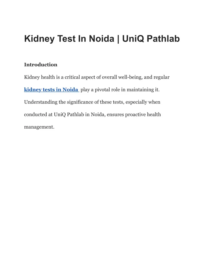 kidney test in noida uniq pathlab