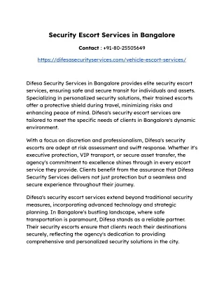 Security Escort Services in Bangalore