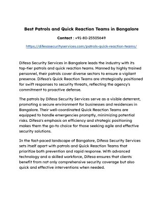 Best Patrols and Quick Reaction Teams in Bangalore