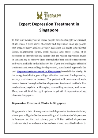 Expert Depression Treatment in Singapore