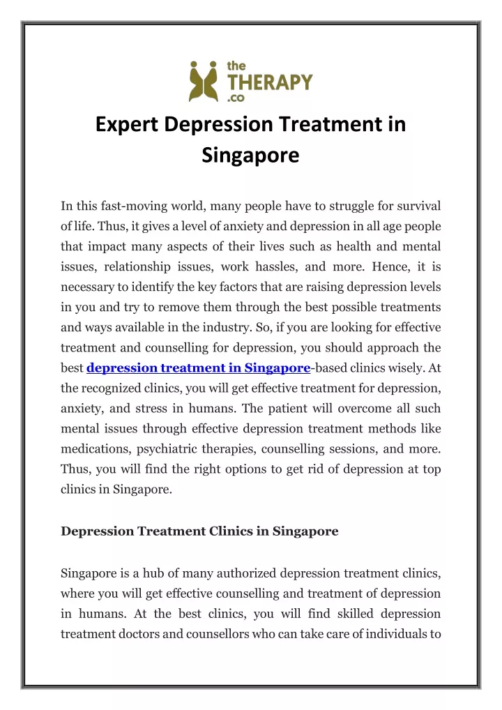 expert depression treatment in singapore