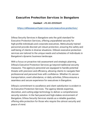 Executive Protection Services in Bangalore