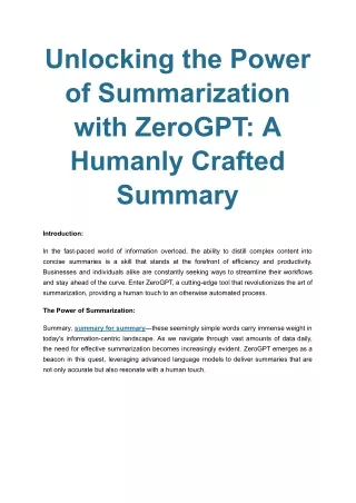 Unlocking the Power of Summarization with ZeroGPT_ A Humanly Crafted Summary