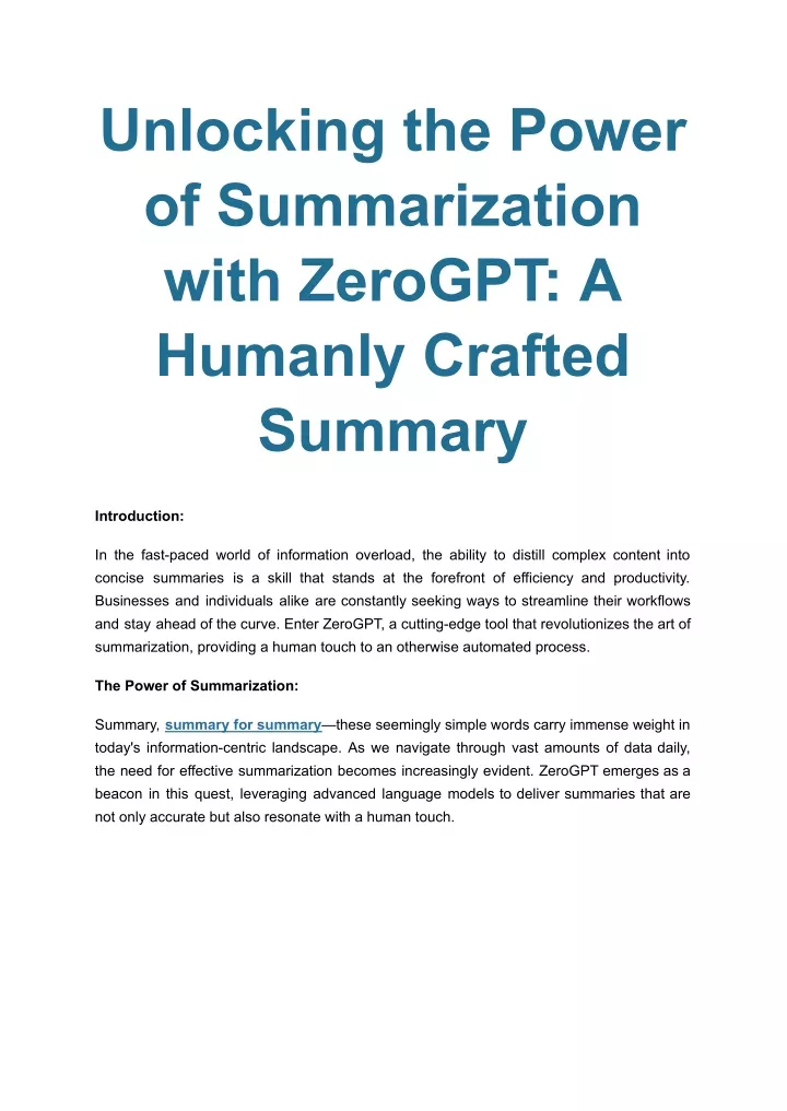 unlocking the power of summarization with zerogpt