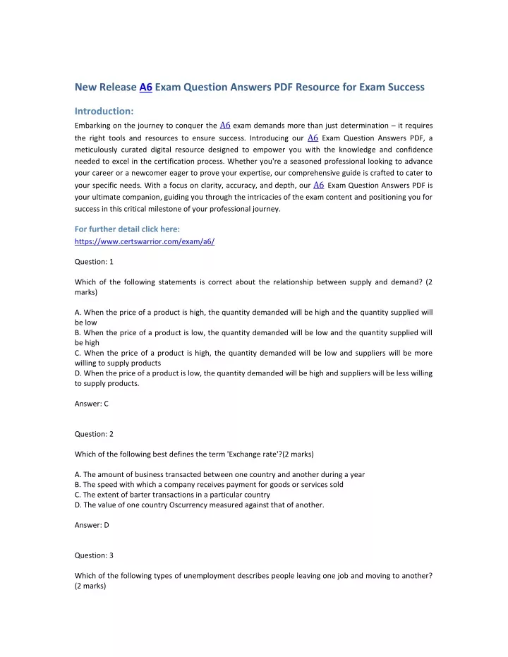 new release a6 exam question answers pdf resource