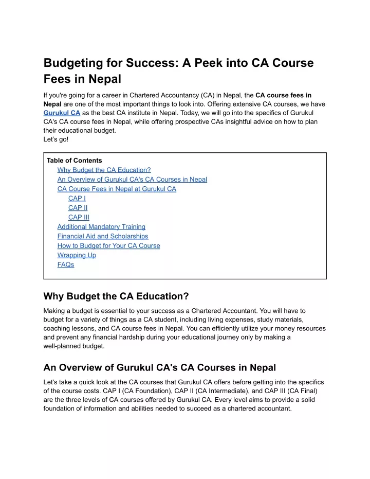 budgeting for success a peek into ca course fees