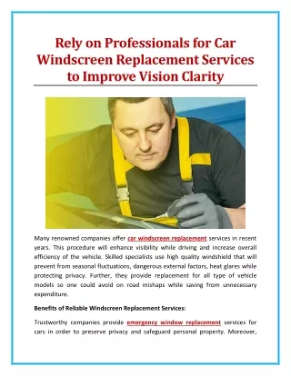 Rely on Professionals for Car Windscreen Replacement Services to Improve Vision