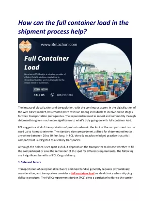 How can the full container load in the shipment process help