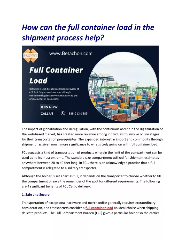 how can the full container load in the shipment