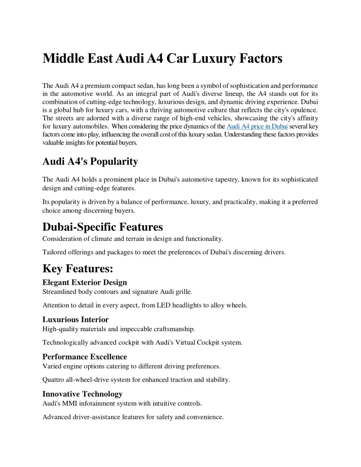middle east audi a4 car luxury factors