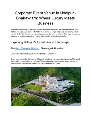 Corporate Event Venue in Udaipur - Bhairavgarh_ Where Luxury Meets Business