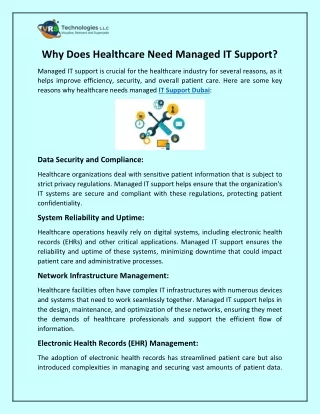 why does healthcare need managed it support