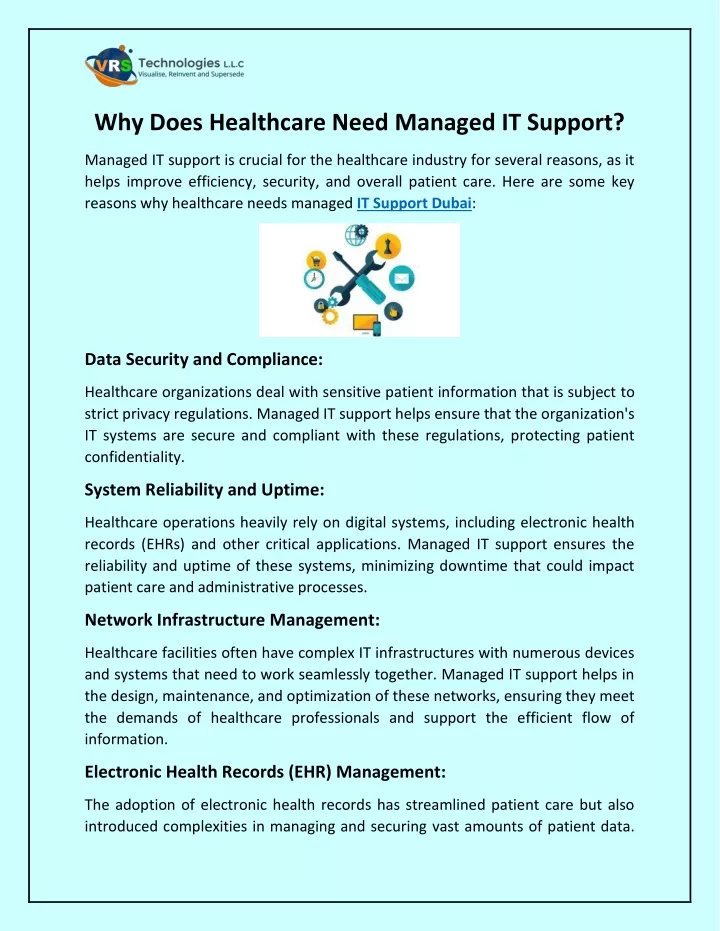 why does healthcare need managed it support