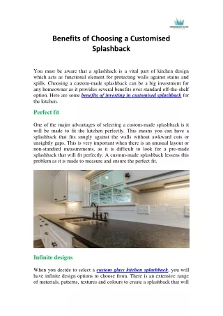 Benefits of Choosing a Customised Splashback