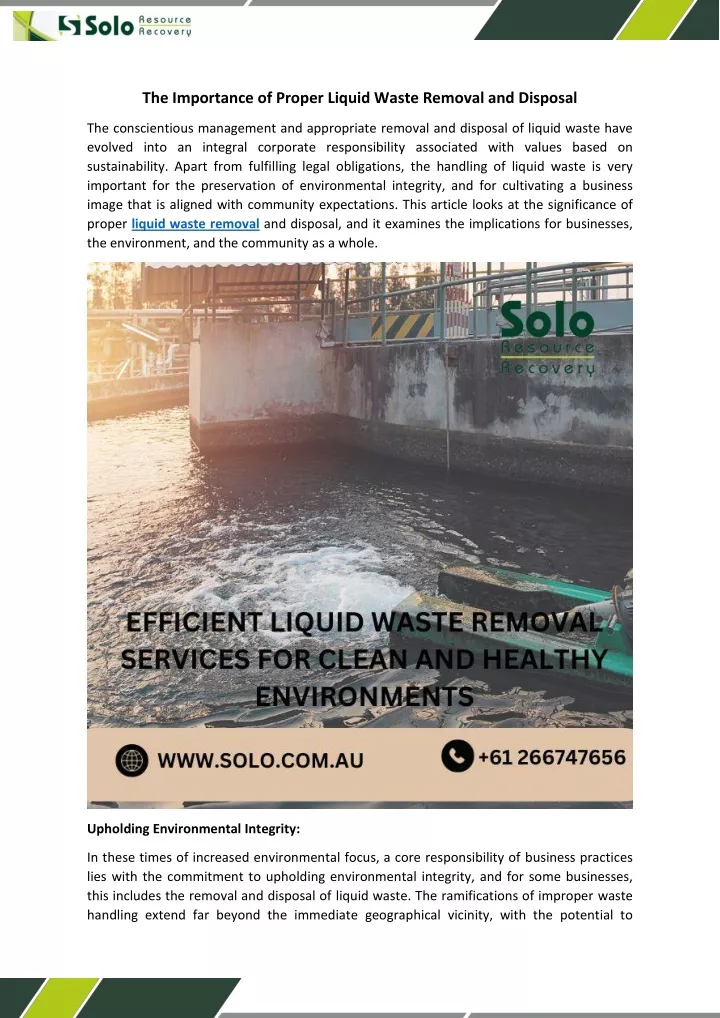 the importance of proper liquid waste removal
