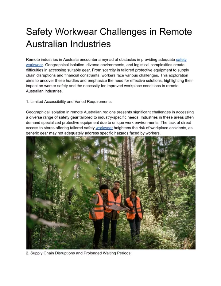 safety workwear challenges in remote australian