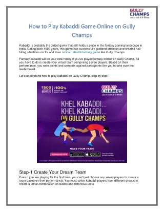 How to Play Kabaddi Game online on Gully Champs