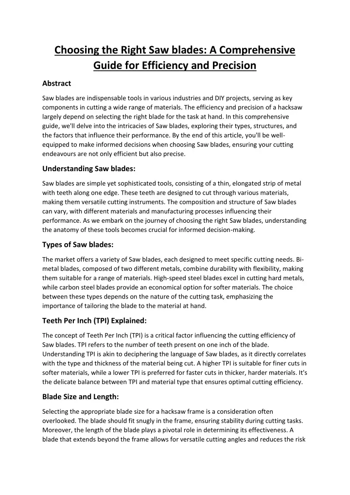 choosing the right saw blades a comprehensive