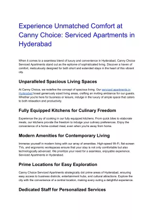 Experience Unmatched Comfort at Canny Choice_ Serviced Apartments in Hyderabad
