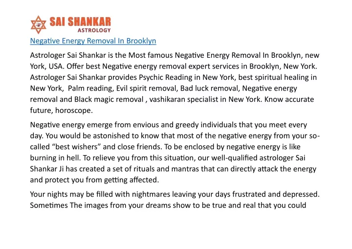 negative energy removal in brooklyn