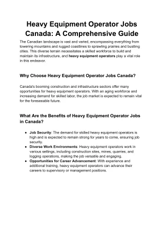 Heavy Equipment Operator Jobs Canada_ A Comprehensive Guide