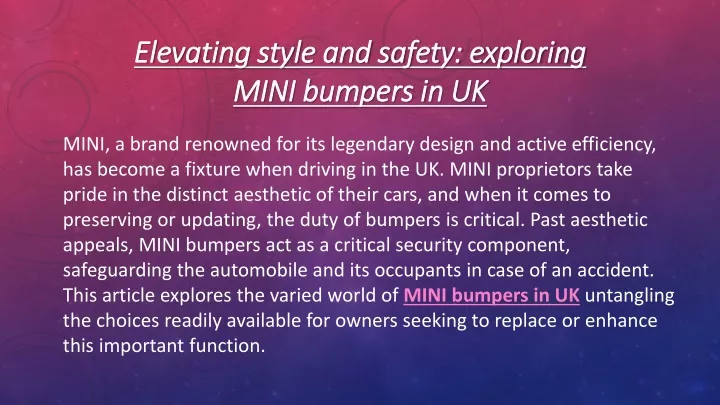 elevating style and safety exploring mini bumpers in uk