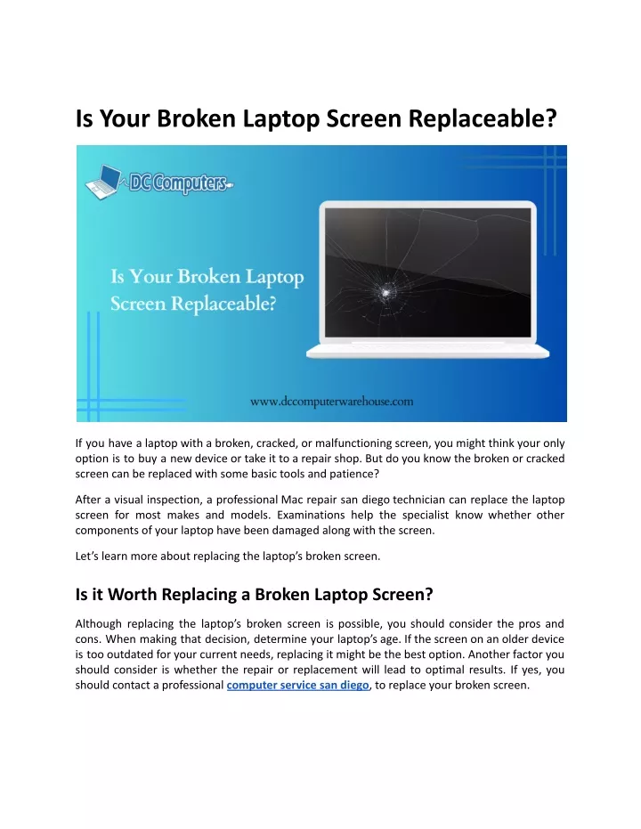 is your broken laptop screen replaceable