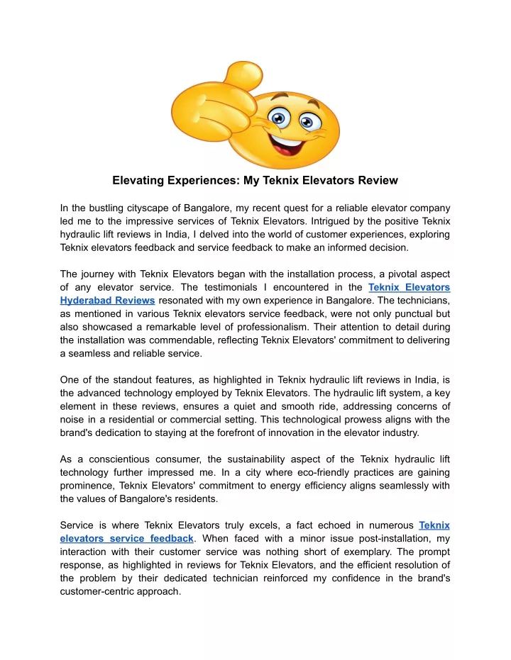 elevating experiences my teknix elevators review
