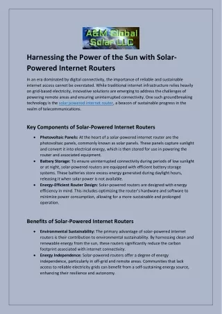 Empower Your Connectivity: A&M Global Solar's Solar-Powered Internet Router