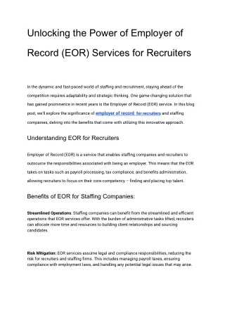 Unlocking the Power of Employer of Record (EOR) Services for Recruiters
