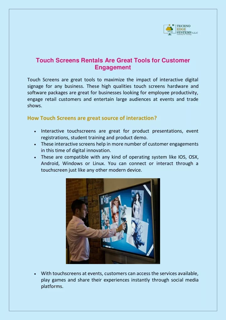 touch screens rentals are great tools