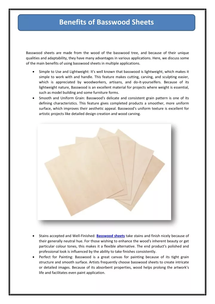 benefits of basswood sheets