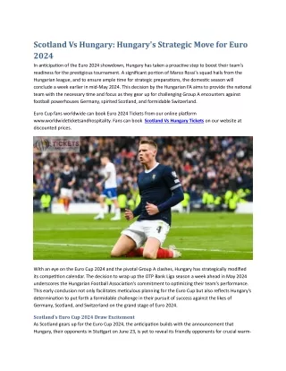 Scotland Vs Hungary Hungary's Strategic Move for Euro 2024