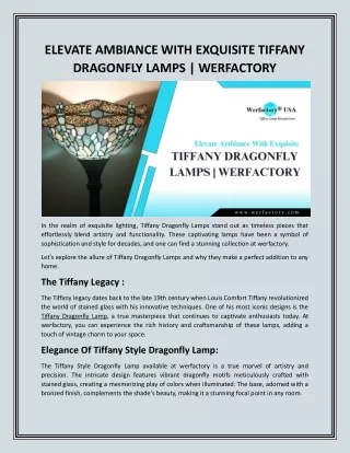 ELEVATE AMBIANCE WITH EXQUISITE TIFFANY DRAGONFLY LAMPS