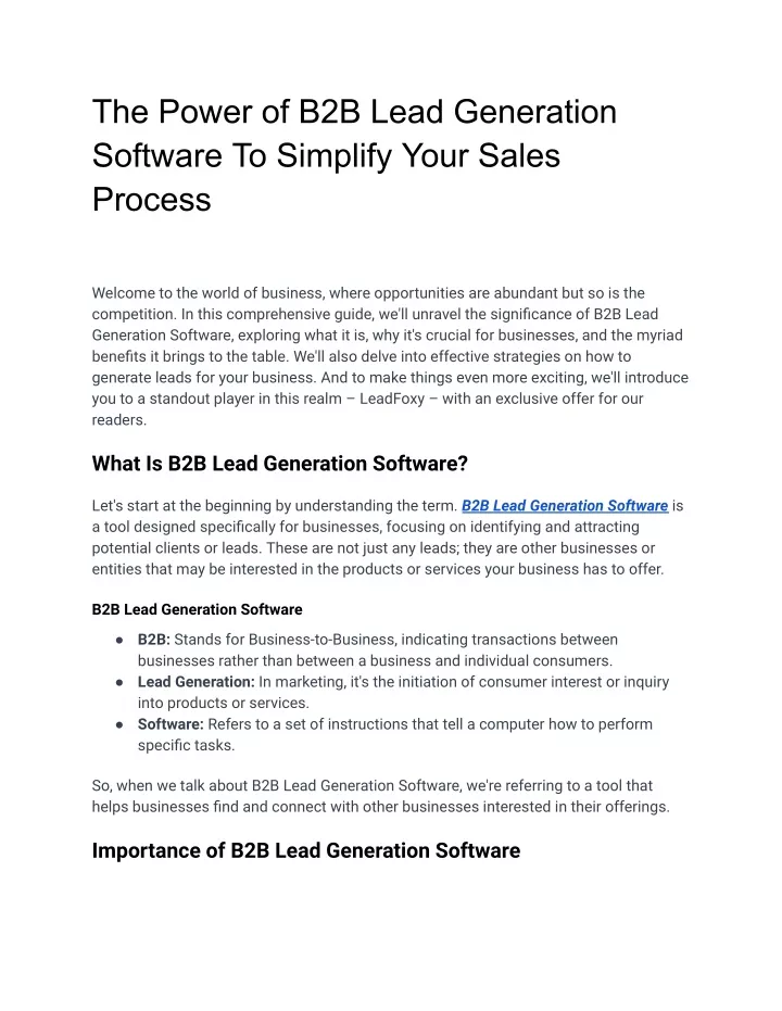 PPT - The Power Of B2B Lead Generation Software To Simplify Your Sales ...