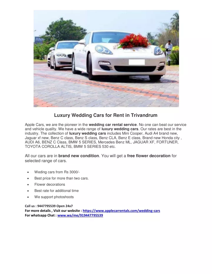 luxury wedding cars for rent in trivandrum