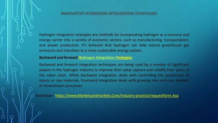 innovative hydrogen integration strategies