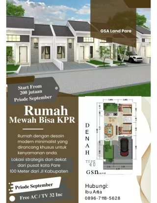 KPR, 0896-7118-5628 Investasi Rumah Perumahan di Kediri GSA Land