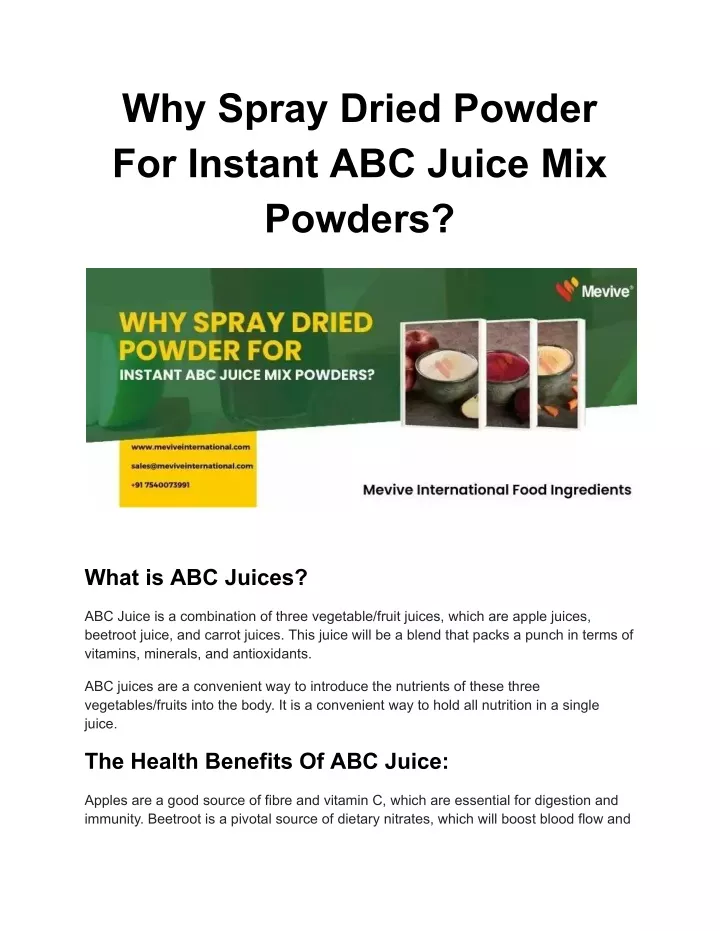 why spray dried powder for instant abc juice